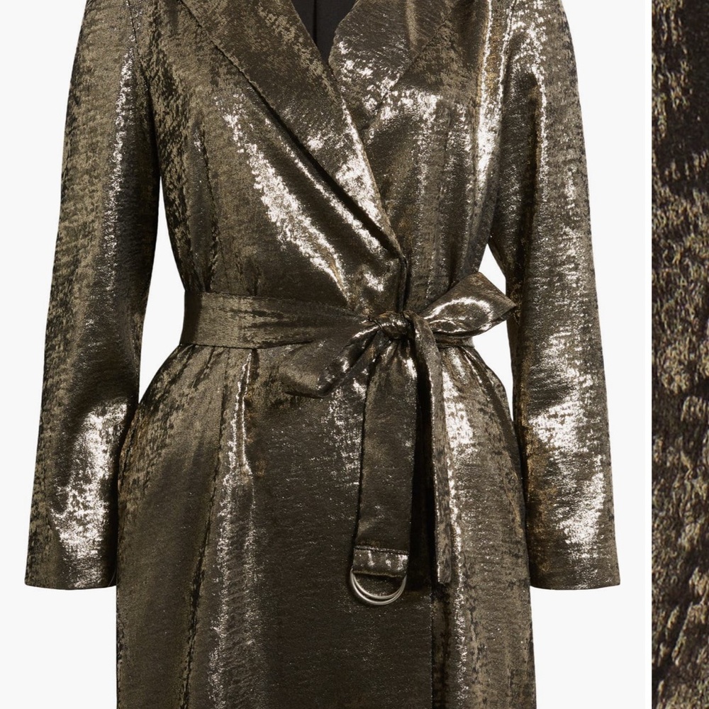 French Connection Metallic Gold Midi Dress